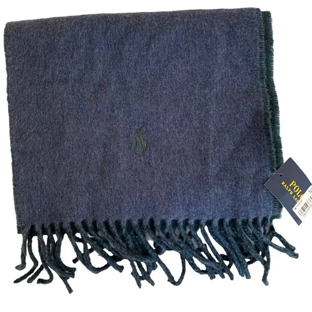 Polo Ralph Lauren Blue Green Virgin Wool Blend Scarf NWT